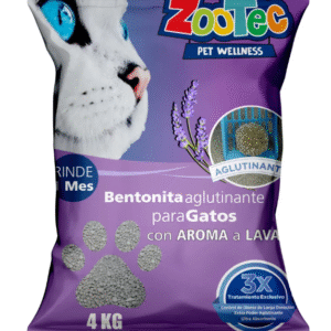 Arena Aglutinante Para Gatos Bentonita Zootec Aroma Lavanda 16 Kg (4 bolsas x 4 Kg)